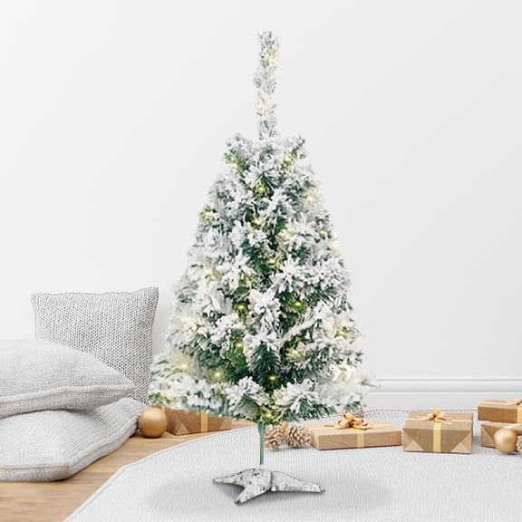 LITUSI 3ft Pre-Lit Flocked Spruce Christmas Tree with LED Lights, Layered Spruce Design, Artificial Christmas Tree with 1642 Branch Tips and 480 Lights for Home or Office, White Flocking
