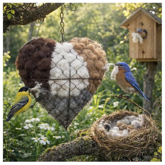 LITUSI Bird Nest - Handmade Fiber Bird Nesting Heart, Refillable Birds Haven Heart Shape Hummingbird Nesting, Bird Nest Materials Holders, Winter Fowl Homes Animal for Home Garden Yard