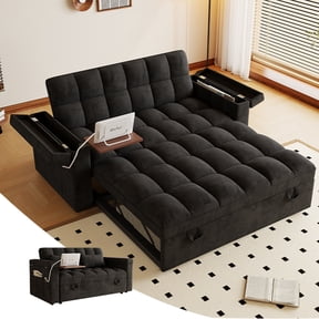 LITVZ 3 in 1 Convertible Sleeper Sofa, 65in Sleeper Couch with Pull Out Bed, Oversized Loveseat Futon Sofa Hide-A-Bed w/Adjustable Backrest, Storage Armrests and Laptop Table for Living Room
