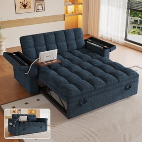 LITVZ 3 in 1 Convertible Sleeper Sofa, 65in Sleeper Couch with Pull Out Bed, Oversized Loveseat Futon Sofa Hide-A-Bed w/Adjustable Backrest, Storage Armrests and Laptop Table for Living Room