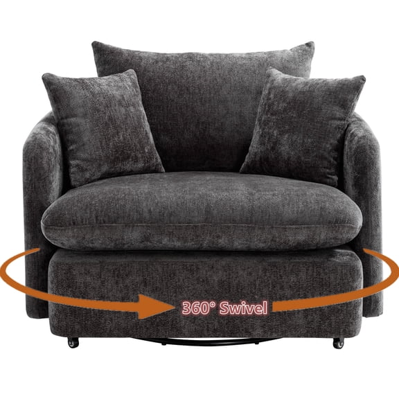 LITVZ 360 Degree Swivel Accent Chair Oversized, 37.4 inch Extra Wide Barrel Swivel Chairs with Deep Seat for Living Room, Club, Reading, Bedrooms
