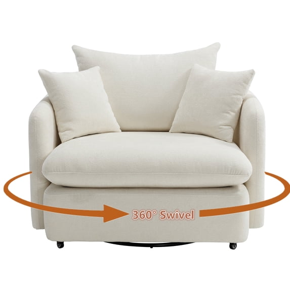 LITVZ 360 Degree Swivel Accent Chair Oversized, 37.4 inch Extra Wide Barrel Swivel Chairs with Deep Seat for Living Room, Club, Reading, Bedrooms