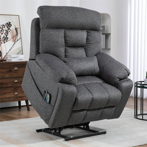 LITVZ 4-Motor Heavy Duty Power Lift Recliner Chair for Elderly, Oversized Lay Flat Recliner with Waist Lumbar Heat and Massage Vibrate, Hidden Cup Holder for Big Man 400lbs