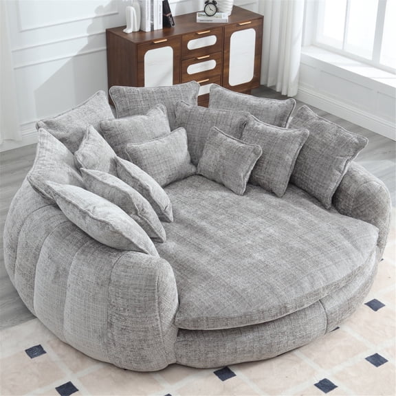 litvz 81.1in extra wide round boneless sofa oversized round chaise lounge comfy with 14 pillows for living room