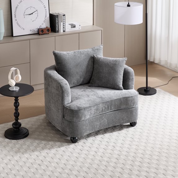 LITVZ Chenille Oversized Accent Chair and A Half, Large Armchair Reading Chairs for Bedroom, Living Room, Grey