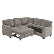 LITVZ L-Shaped Sectional Couch with Storage and Pull Out Bed, Convertible Sofa Bed with USB Charging and Cup Holders, 5-Seat Modular Sleeper Sofas Convertible Couches for Living Room, Apartment