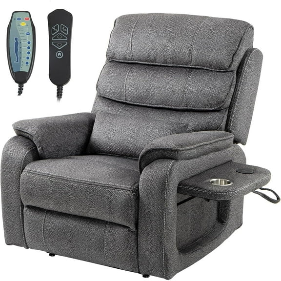 LITVZ Large Lift Chairs Recliner for Elderly, Infinite Position Dual Motor Power Lay Flat, Stand Up Recliner Lift Chair with Massage and Heat, Lumbar Pillow, Wireless Charging & Cup Holder
