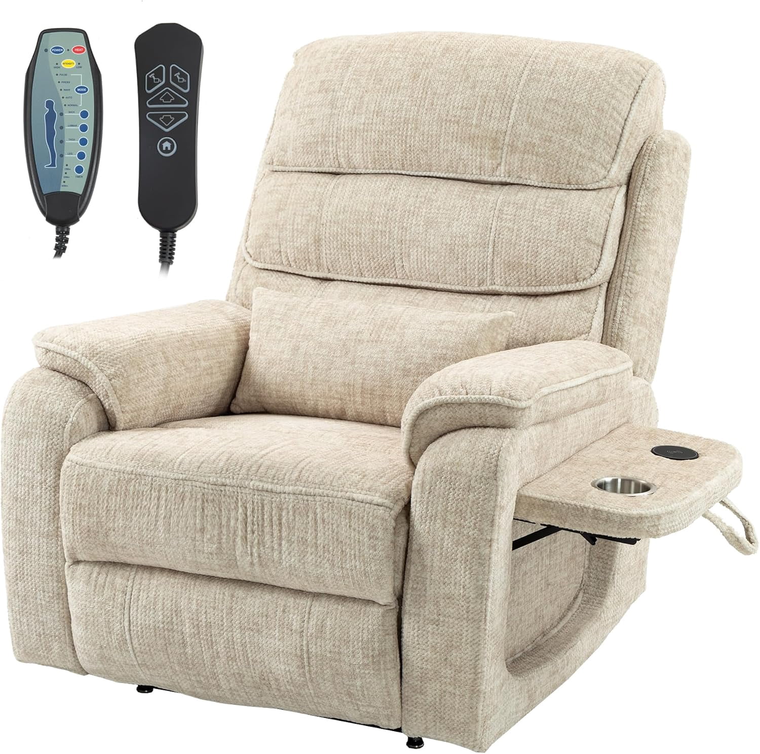 LITVZ Large Lift Chairs Recliner for Elderly, Infinite Position Dual Motor Power Lay Flat, Stand Up Recliner Lift Chair with Massage and Heat, Lumbar Pillow, Wireless Charging & Cup Holder