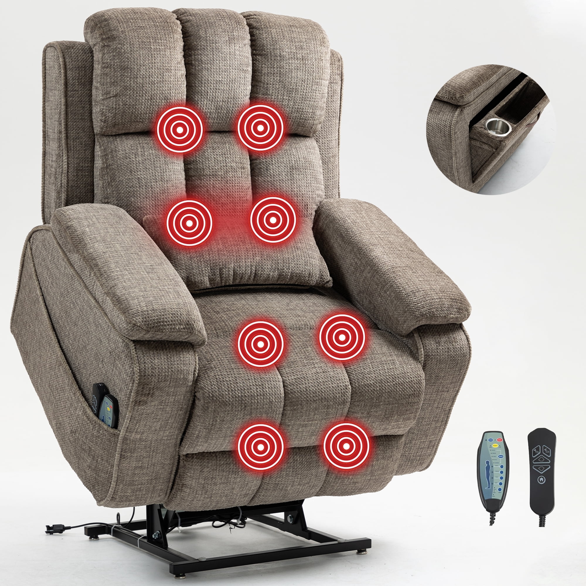 LITVZ Lift Recliner Chairs for Elderly, Lumbar Power Lift Chair with Heat and Massage, 180° Lay Flat Recliner with Extended Footrest, USB & Type-C Ports and Side Storage for Big Man 400lbs Sleeping