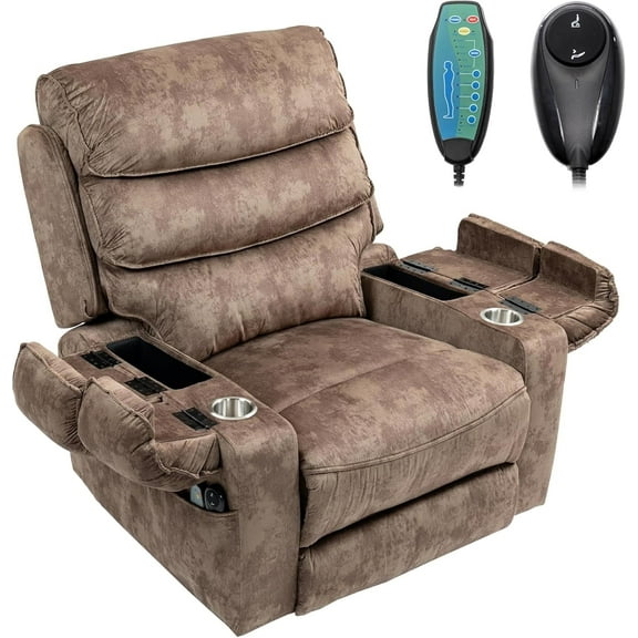 LITVZ Oversized Extra Wide Power Lift Recliner Chair Extended Footrest for Big Tall Man 400lb, Heavy Duty Recliners with Heat Massage, Arm Storage & Cup Holders, Lay Flat 160° for Elderly Sleeping