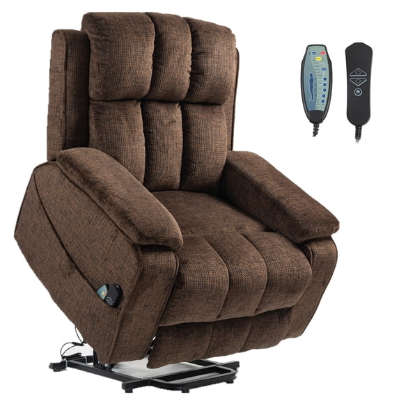 LITVZ Oversized Lifting Recliners for Seniors, Extended Footrest, Big and Tall Recliners 400 lbs Lay Flat Recliner with Heat & Massage Side Storage Cup Holder for Elderly Relaxing