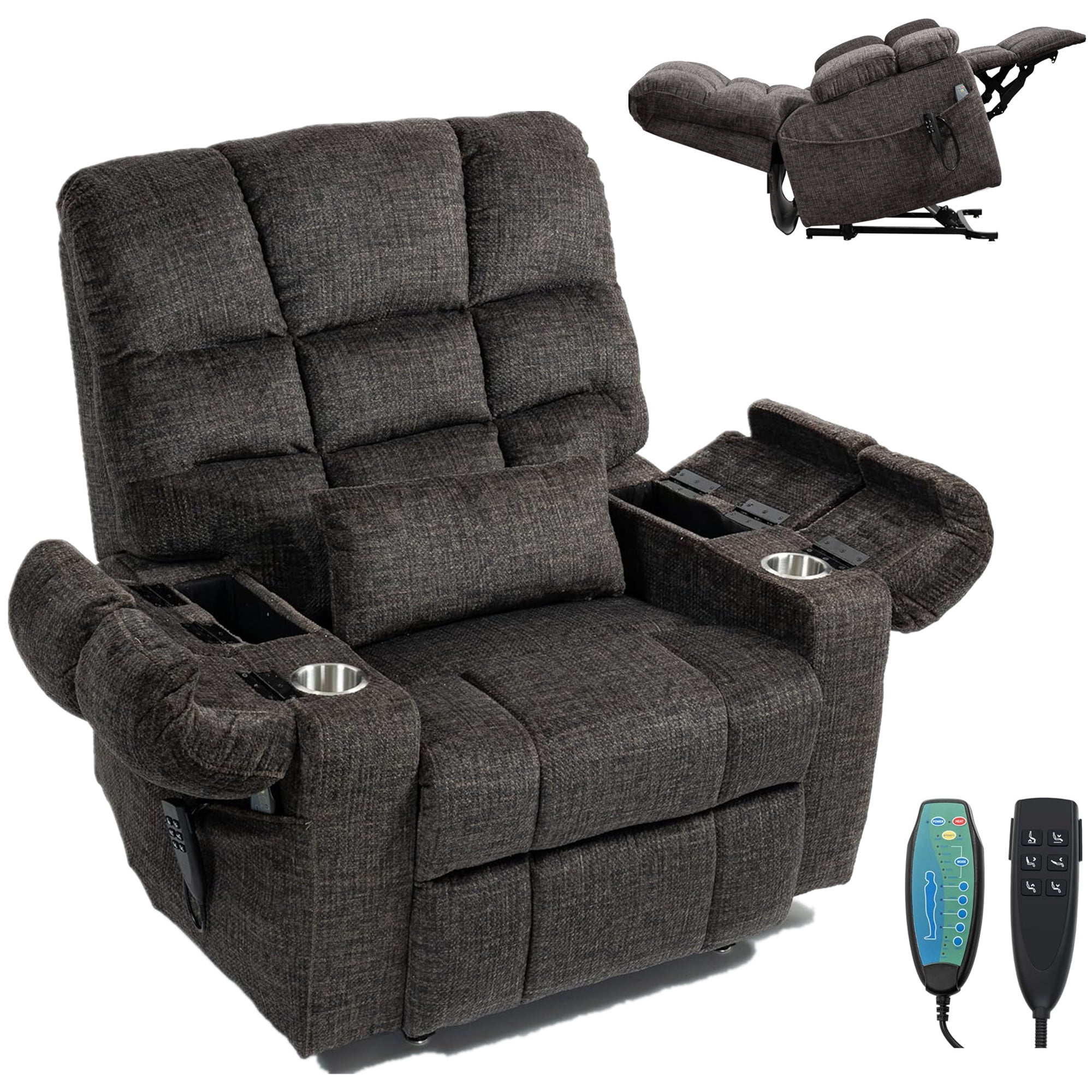 LITVZ Triple Motor Zero Gravity Power Lift Recliner Chair for Elderly, Extra Wide Lay Flat Recliner with Lifts Vertically, Legs Elevated Above The Heart, Heat Massage, Arm Storage & Cup Holders