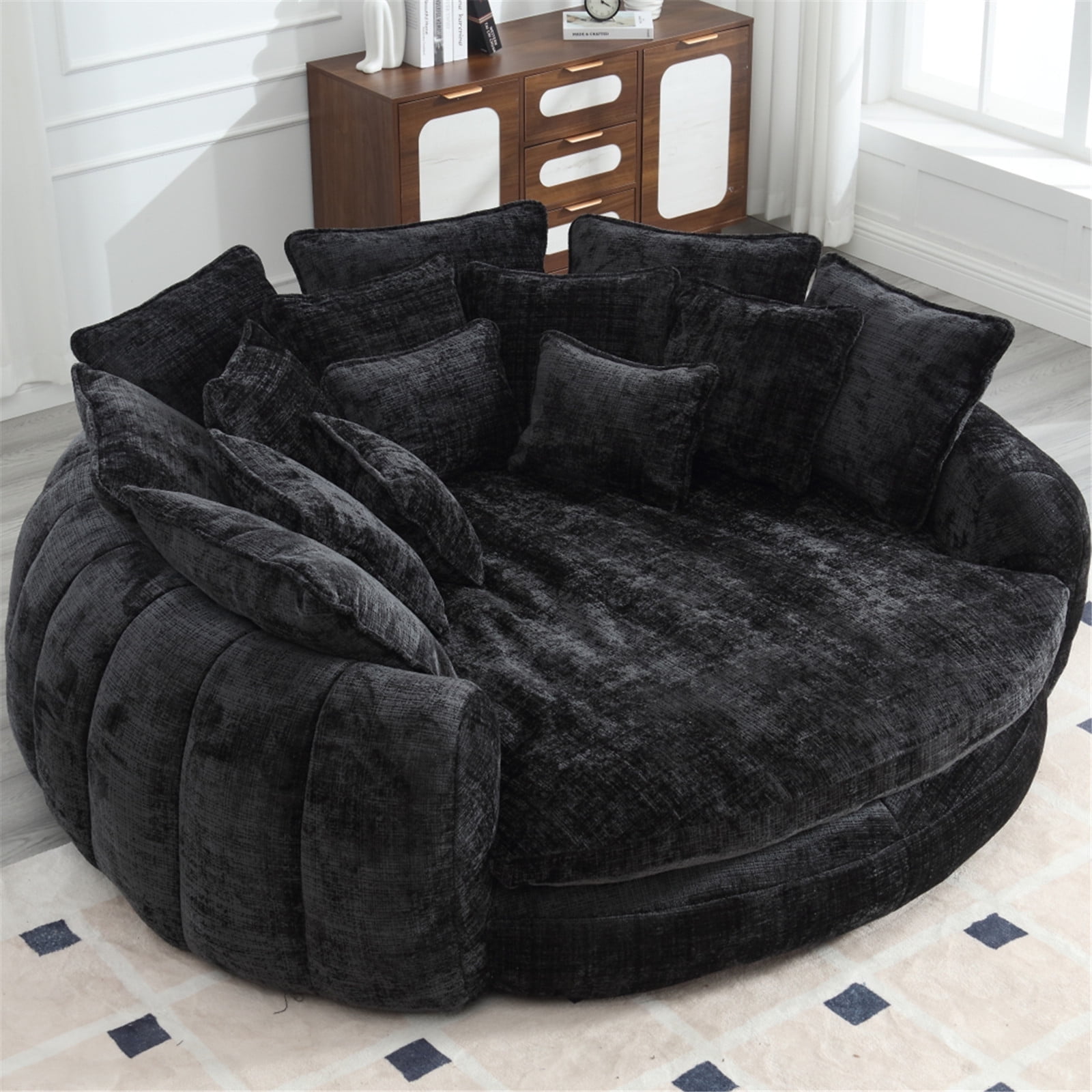 litvz 81.1in extra wide round boneless sofa oversized round chaise lounge comfy with 14 pillows for living room