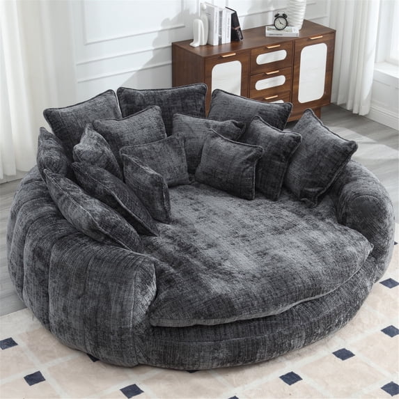 litvz 81.1in extra wide round boneless sofa oversized round chaise lounge comfy with 14 pillows for living room