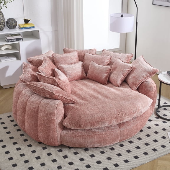 litvz 81.1in extra wide round boneless sofa oversized round chaise lounge comfy with 14 pillows for living room