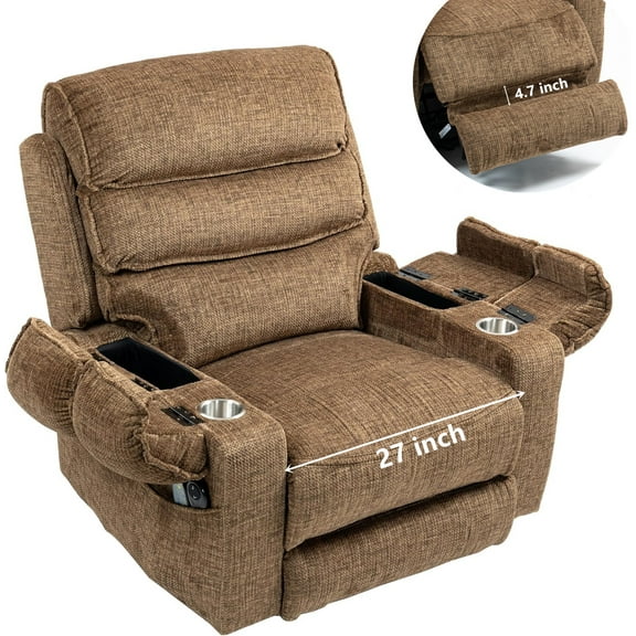 LITVZ Power Lift Chair with Heat and Massage for Elderly Big Man 400lb, 27in Extra Wide Lay Flat Recliner with Hidden Cup Holders, Infinite Position Lifting Recliners for Seniors, Extended Footrest