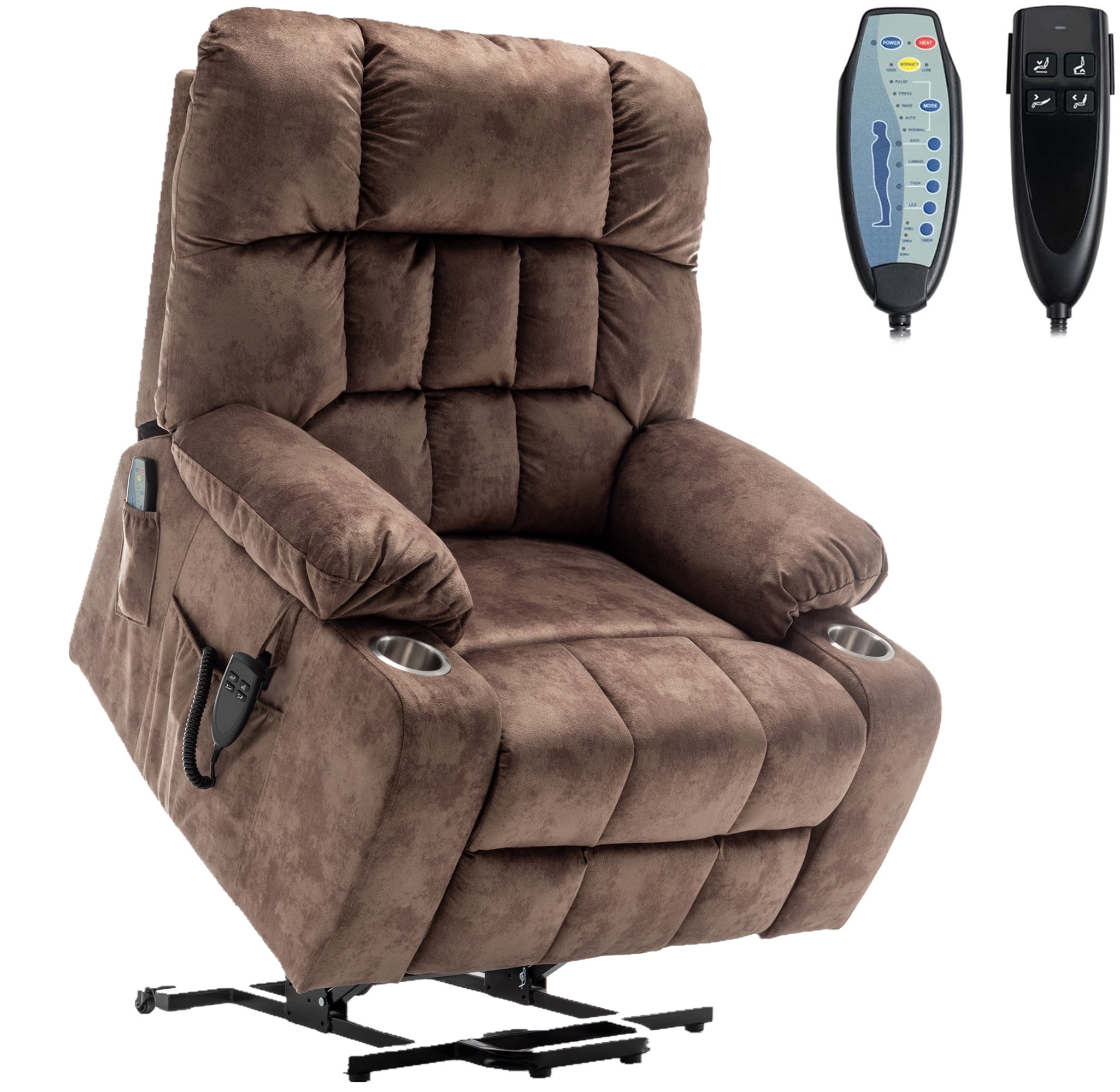 LITVZ Power Lift Recliner Chair with Massage and Heating for Elderly, Oversized Lay Flat Recliner, Big and Tall 350lbs, Dual Motors, 2 Cup Holders, Heavy Duty Lift Chair for Adults