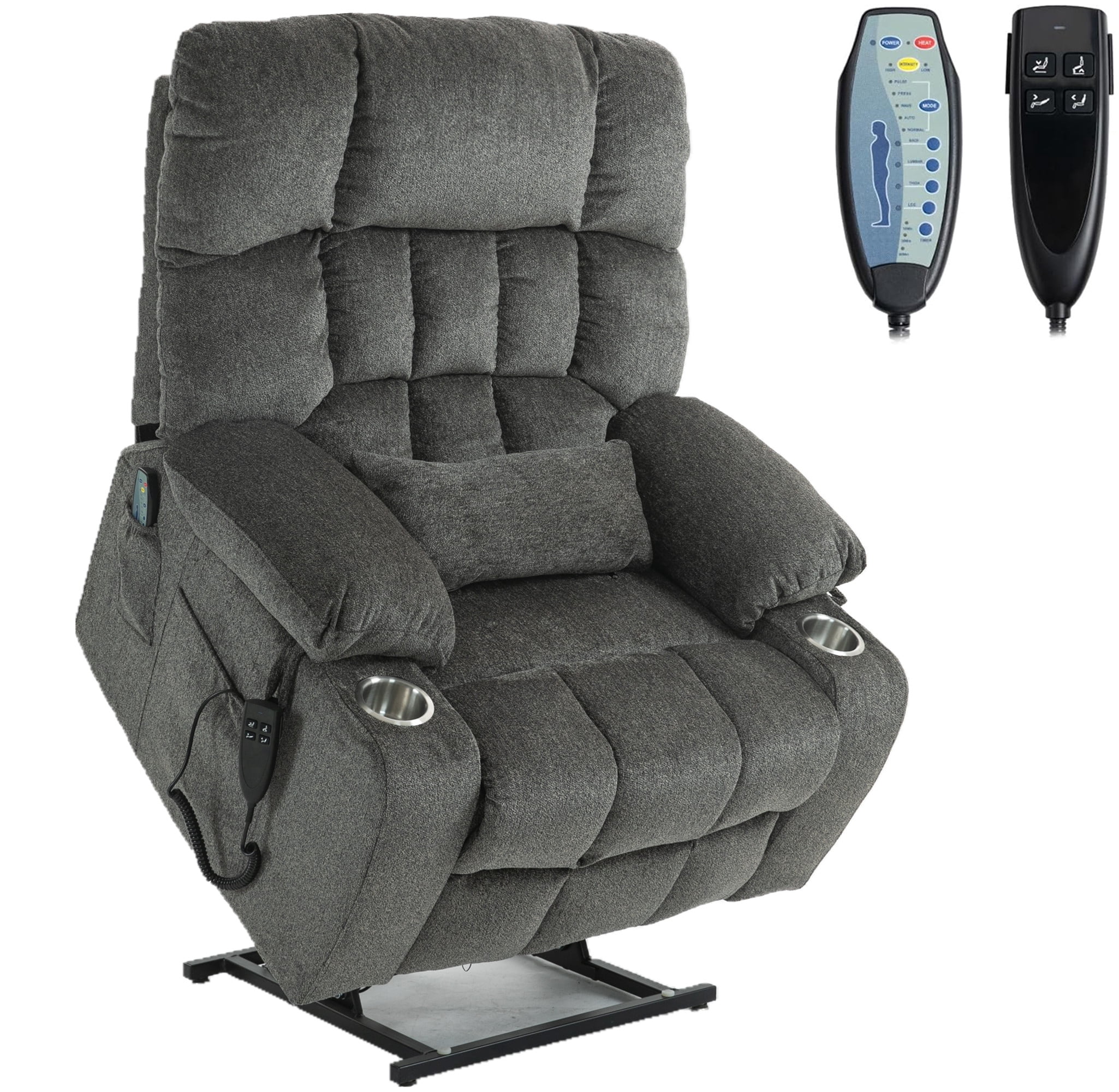 LITVZ Power Lift Recliner Chair with Massage and Heating for Elderly, Oversized Lay Flat Recliner, Big and Tall 350lbs, Dual Motors, 2 Cup Holders, Heavy Duty Lift Chair for Adults