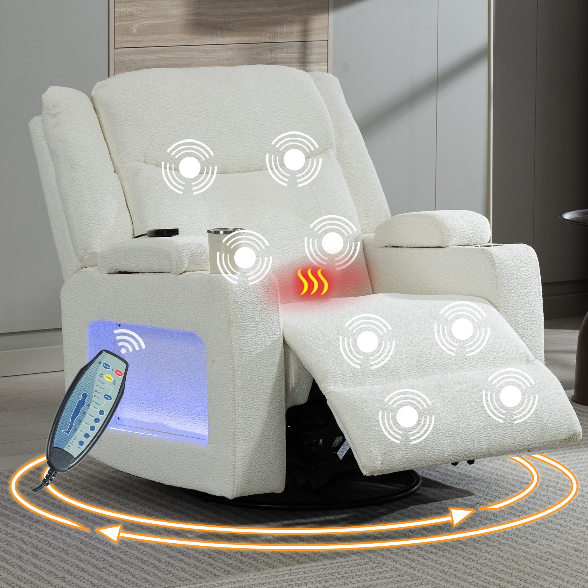Heated Rocking Chair LITVZ Power Swivel Rocker Recliner Chair with Heat and Massage ...