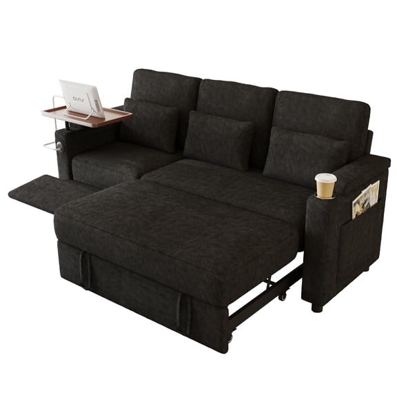 LITVZ Queen Sectional Sleeper Sofa with Reclining Chair, Multi-Functional 3-Seater Couch with Pull Out Bed, Feature Cup Holder, Laptop Table and USB Port for Living Room, Apartment