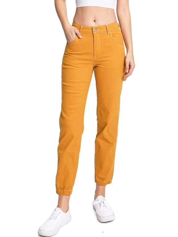 BY UNIQ Women's Juniors Carpenter Jogger Pants (25, Mustard)