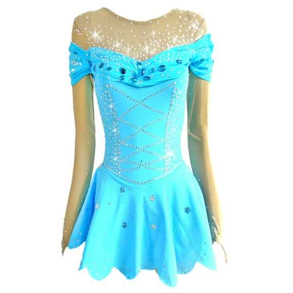 LIUHUO Custom Blue Figure Skating Dress Girls Ladies Spandex Material Decorated with Blue Silver Diamonds