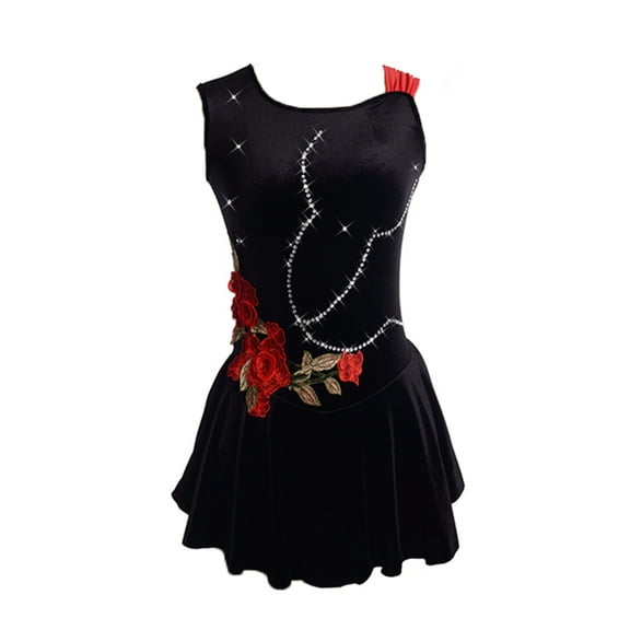 LIUHUO Custom Figure Skating Dress Girls Women Black Velvet Red 3D Lace Flower Decoration Comfortable Fabric