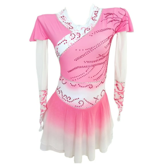 LIUHUO Custom Figure Skating Dress Girls Women Pink White Spandex Chinese Style Diamond Embellishment Gradient Skirt