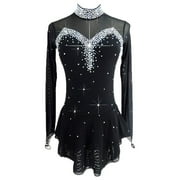LIUHUO Custom Ice Skating Dresses Women Girls Black Spandex High Elasticity Diamond Strap Back Diamond Embellished