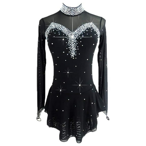 LIUHUO Custom Ice Skating Dresses Women Girls Black Spandex High Elasticity Diamond Strap Back Diamond Embellished