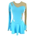 thumbnail image 1 of LIUHUO Custom Long sleeved Figure Skating Dress Girls Ladies Blue Spandex with Diamond Decor Leaf Pattern, 1 of 7