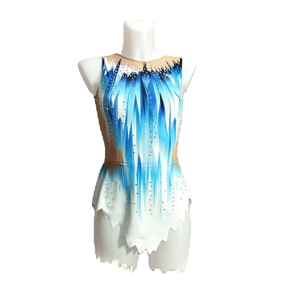 LIUHUO Custom Rhythmic Gymnastics Leotard Blue White Ice inspired w/ Rhinestones Women & Girls