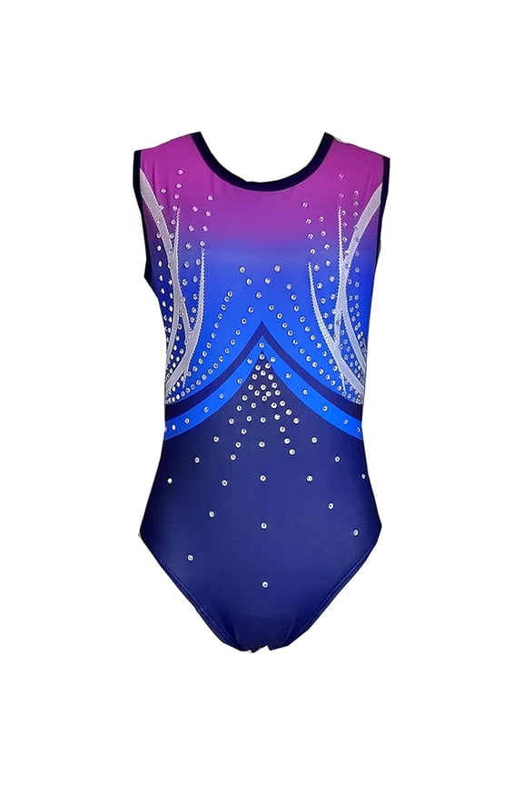 Custom Rhythmic Gymnastics Leotards Navy Blue Printed Diamond Girls Competition Performance