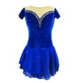 thumbnail image 1 of LIUHUO Custom Short Sleeved Figure Skating Dress for Girls & Ladies - Velvet, Royal Blue with Line - shaped Rhinestone Decorations at Splicing, 1 of 8
