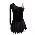 thumbnail image 1 of LIUHUO Custom Single Shoulder Long Sleeve Figure Skating Dress Girls Ladies Black Velvet Spandex Splicing Diamond Embellishments Irregular Skirt, 1 of 8