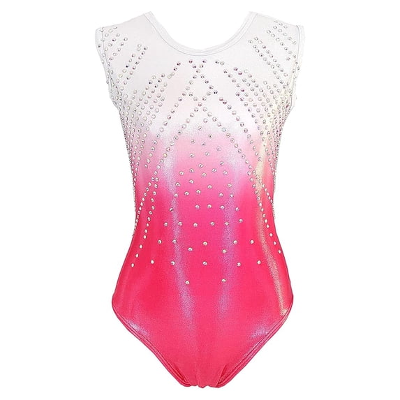 LIUHUO Customizable Rhythmic Gymnastics Leotard for Girls - White Pink Gradient with Gold Foil Fabric, Perfect for Competition & Performance