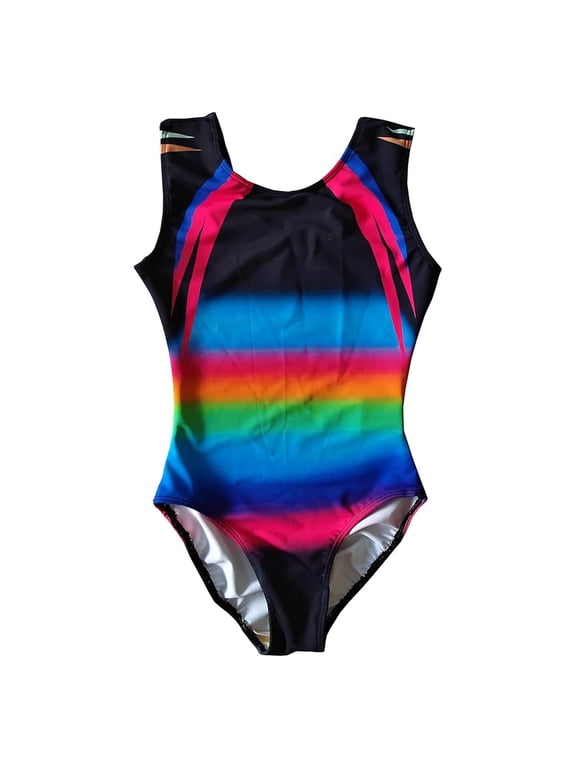 Customizable Rhythmic Gymnastics Leotards - Rainbow Striped Competition & Performance Wear for Girls & Women