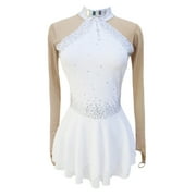 LIUHUO Customized White Spandex Figure Skating Dress Girls Ladies Embellished with Square Diamonds Scattered Rhinestones