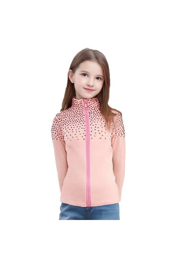 Girl Pink Sparkling Ice Skating Training Jacket Diamond Plush Top Premium Skating Training Clothes for Girls Women