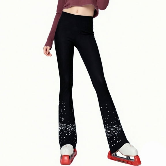 LIUHUO Girls Ice Figure Skating Pants Black Skate Pants for Practice Performance Quality Rhinestones