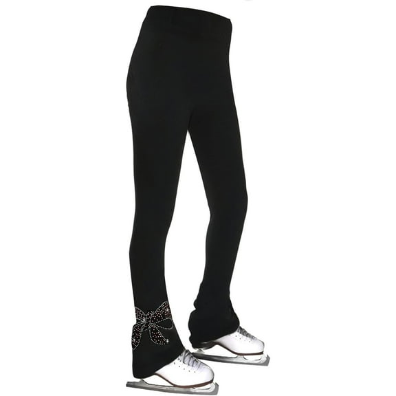 LIUHUO Girls Women Figure Skating Training Pants - Fleece Lined with Diamond Print Cuffs Ice Sports Training Competition Wear Customizable