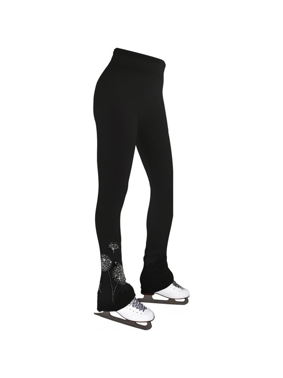 Girls Women Figure Skating Training Pants - Fleece Lined with Diamond Print Cuffs Ice Sports Training Competition Wear Customizable