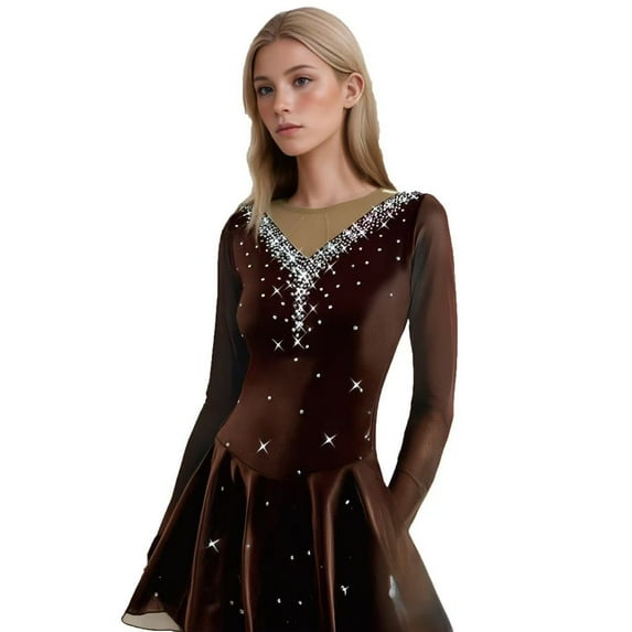 LIUHUO High-Elasticity Competition-Ready Ice Skate Dress Available in Multiple Colors with Sparkling Diamonds
