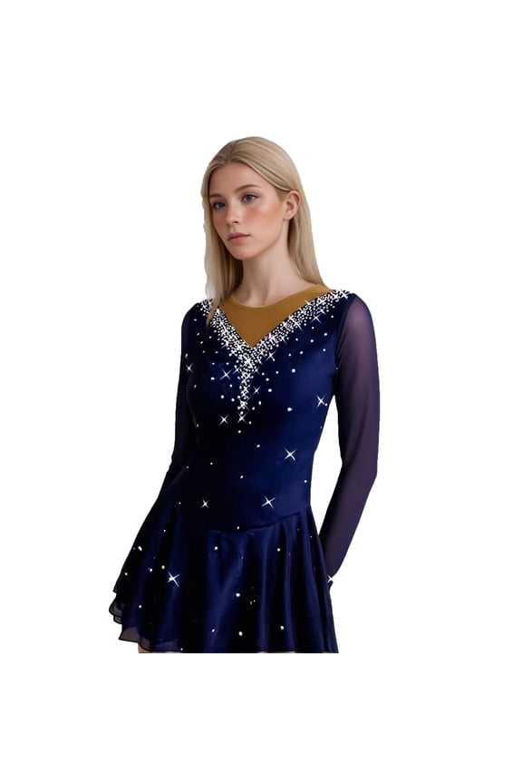 High-Elasticity Competition-Ready Ice Skate Dress Available in Multiple Colors with Sparkling Diamonds