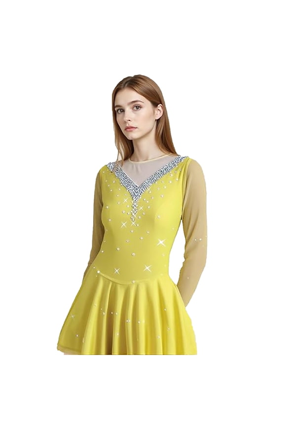 High-Elasticity Competition-Ready Ice Skate Dress Available in Multiple Colors with Sparkling Diamonds