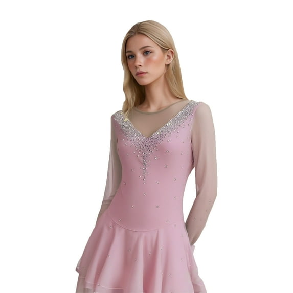 LIUHUO High-Elasticity Competition-Ready Ice Skate Dress Available in Multiple Colors with Sparkling Diamonds
