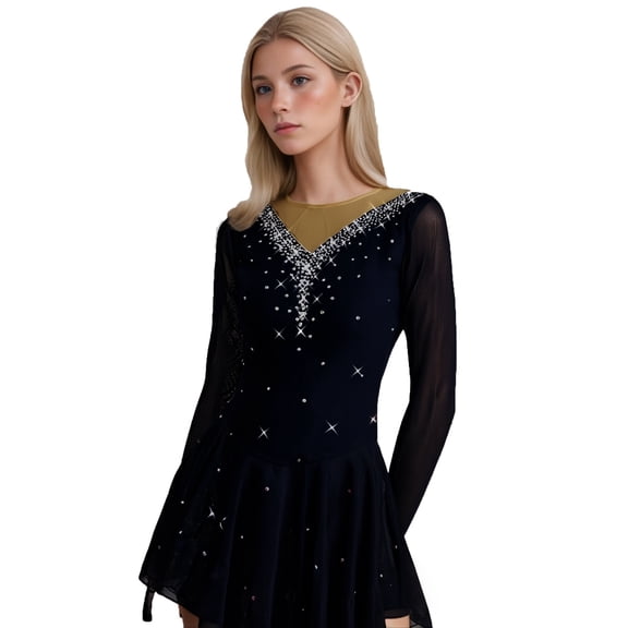LIUHUO High-Elasticity Competition-Ready Ice Skate Dress Available in Multiple Colors with Sparkling Diamonds