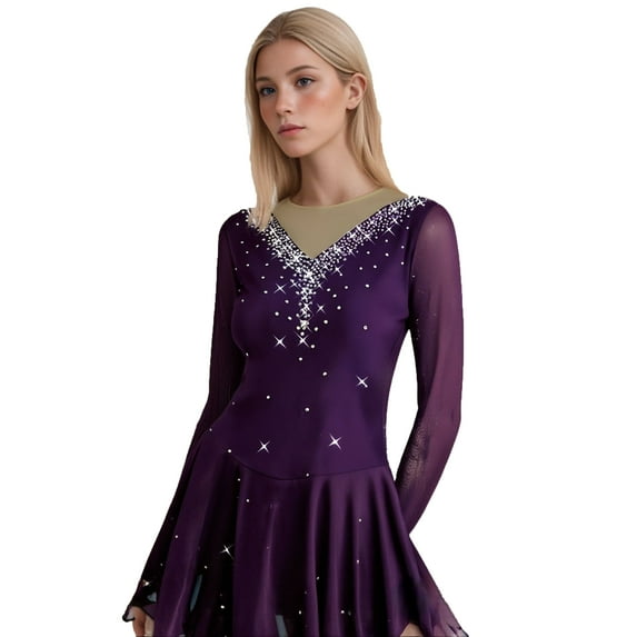 LIUHUO High-Elasticity Competition-Ready Ice Skate Dress Available in Multiple Colors with Sparkling Diamonds