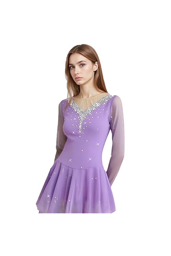High-Elasticity Competition-Ready Ice Skate Dress Available in Multiple Colors with Sparkling Diamonds