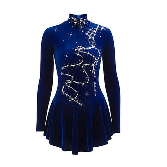 LIUHUO Ice Figure Skating Dress Girls Blue Velvet Stretchy Child Competition Dancewear,XL